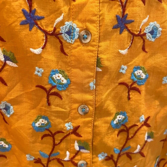 NWT new XS Anthropologie pilcro embroidered surf button down top floral gold - Picture 15 of 17